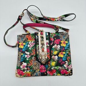 ALDO Baro Jungle Top Handle Crossbody Bag‎ Purse Leopard Rhinestone Head Bling
